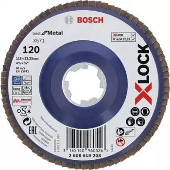 Bosch Accessories 2608619208 Disco de fibra X-LOCK Ø 115 mm grano 120 corindón de circonio para acero inoxidable