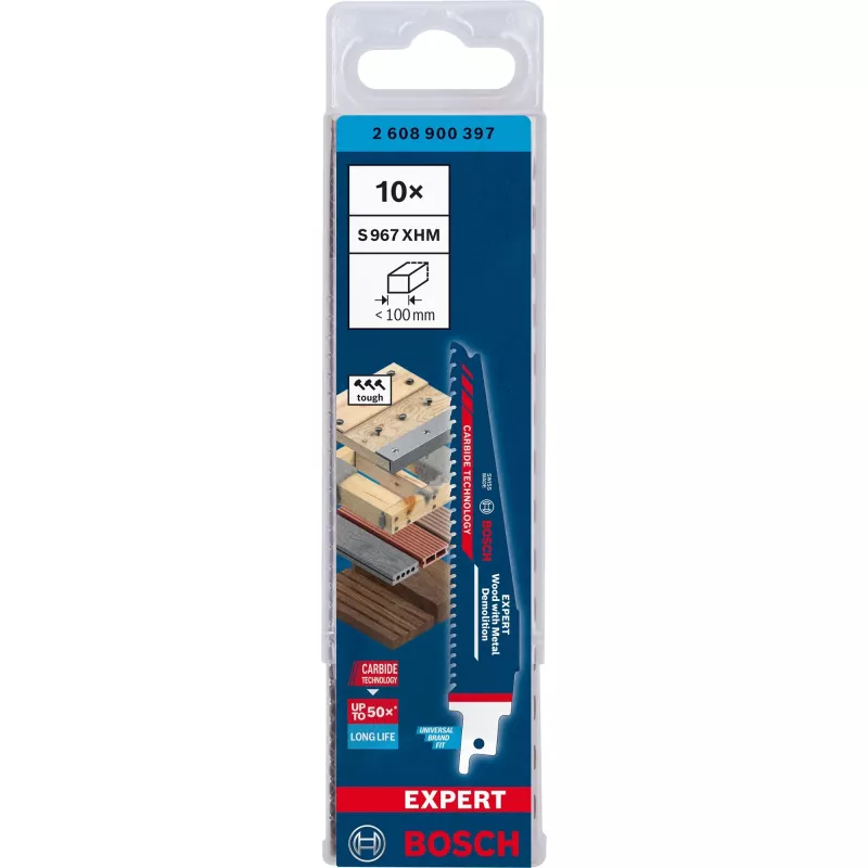 Bosch Expert S 967 XHM Hoja de sierra sable – madera con metal demolición, 150mm, 10 uds.