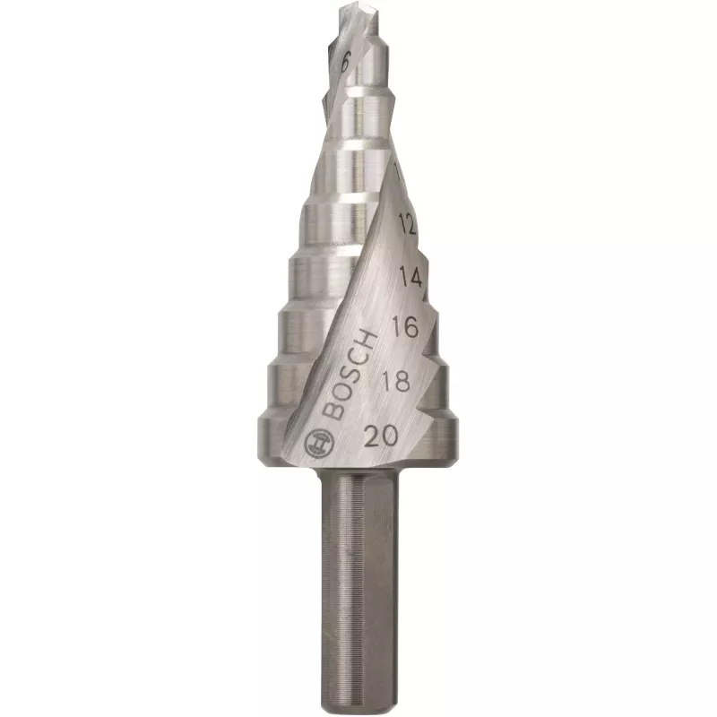 Bosch Broca escalonada HSS 4-20 mm, vástago de 3 caras, 70,5 mm de longitud 2608597519