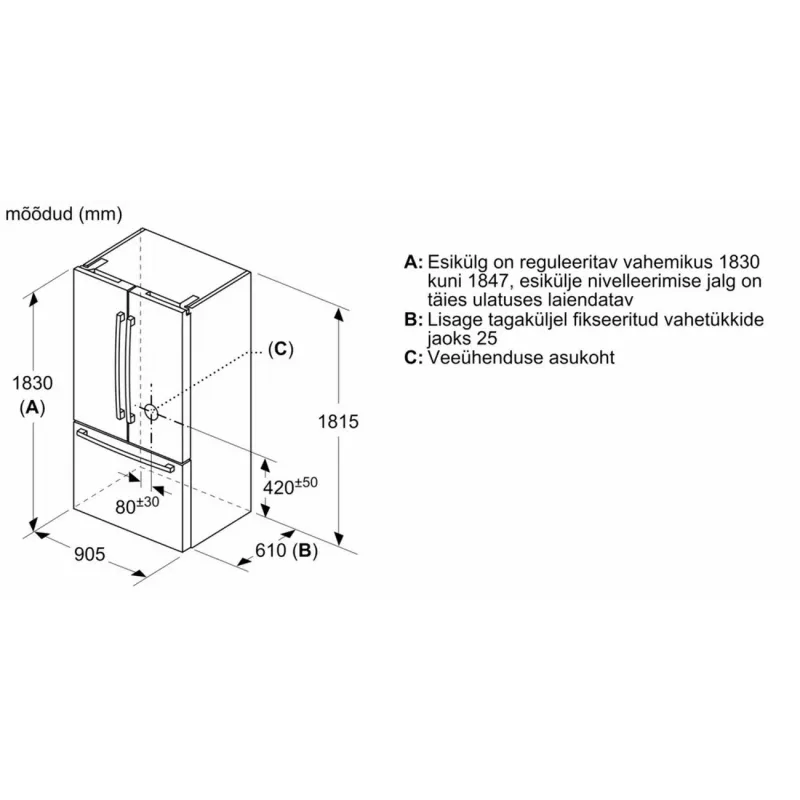 Bosch KFF96PIEP frigorífico-congelador French Door con VitaFresh pro, NoFrost, dispensador de agua y hielo, 605 L, acero inoxidable