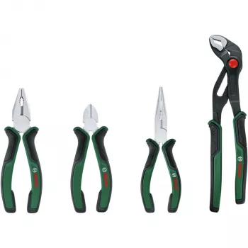 Bosch Powertools Set de 4 alicates 1600A02W7K con alicate combinado, alicate de corte, alicate de punta y alicate de bomba de agua, Verde/Negro