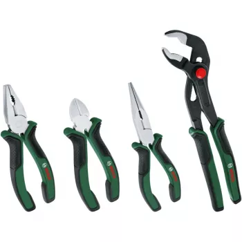 Bosch Powertools Set de 4 alicates 1600A02W7K con alicate combinado, alicate de corte, alicate de punta y alicate de bomba de agua, Verde/Negro