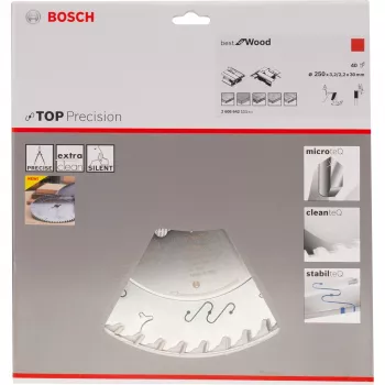 BOSCH POWERTOOLS Best for Wood hoja de sierra circular, Ø 250 mm, 40 dientes, 30 mm de perforación, para sierras de mesa