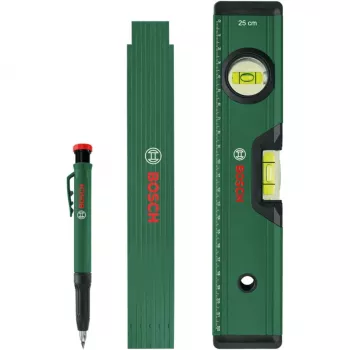 Set de marcado Bosch PowerTools, 3 piezas (verde/negro) – marcador de profundidad, rotulador universal y lápiz de carpintero