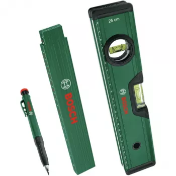 Set de marcado Bosch PowerTools, 3 piezas (verde/negro) – marcador de profundidad, rotulador universal y lápiz de carpintero