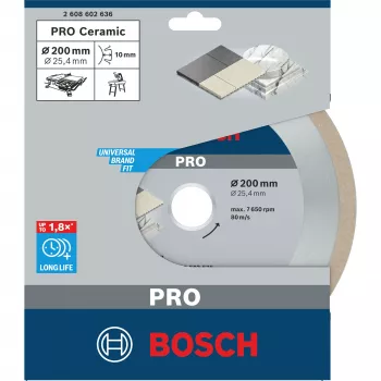 Disco de corte diamantado para cerámica BOSCH POWERTOOLS PRO, Ø 200 mm (orificio 25,4 mm)