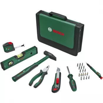 BOSCH Powertools set universal de herramientas manuales, 25 piezas (verde, con bolsa de herramientas)
