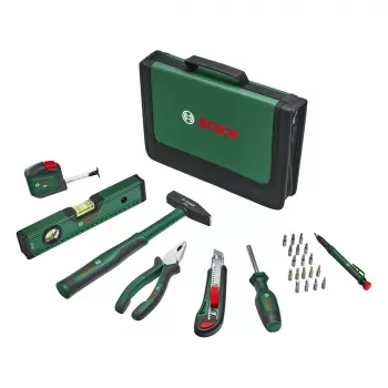 BOSCH Powertools set universal de herramientas manuales, 25 piezas (verde, con bolsa de herramientas)