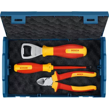 Bosch PRO Set de 3 herramientas manuales en L-BOXX Mini (alicate combinado, alicate de bomba de agua, cuchillo universal) Azul