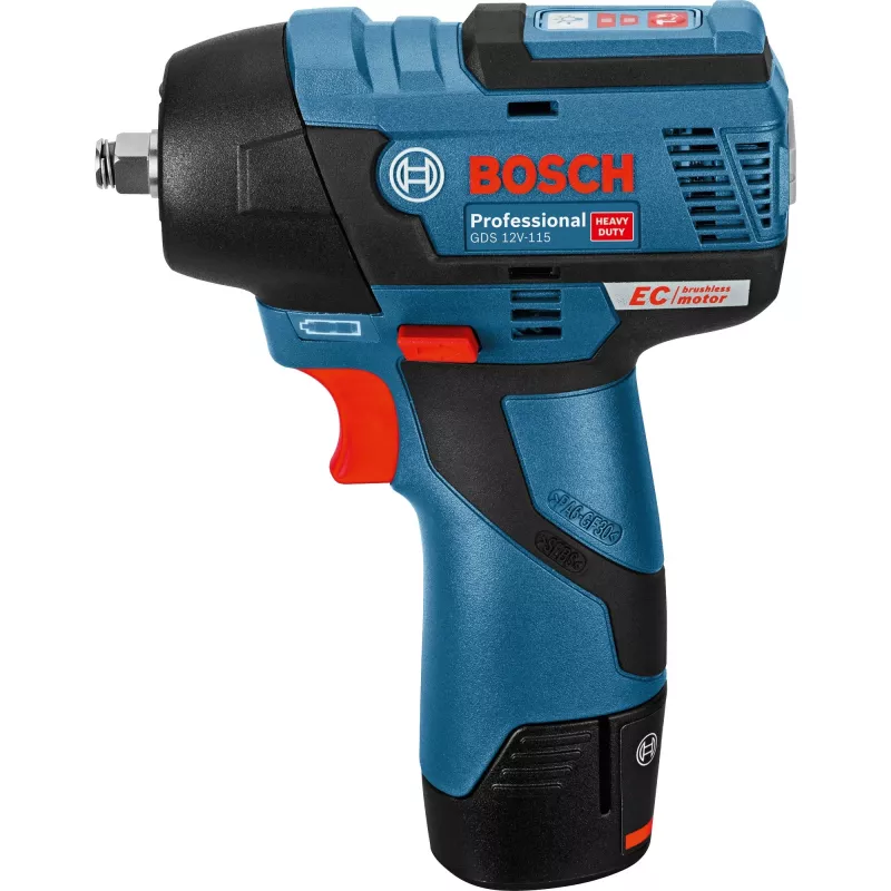 Bosch Professional GDS 12V-115 atornillador de impacto a batería con 2 baterías de litio de 3,0 Ah, L-BOXX
