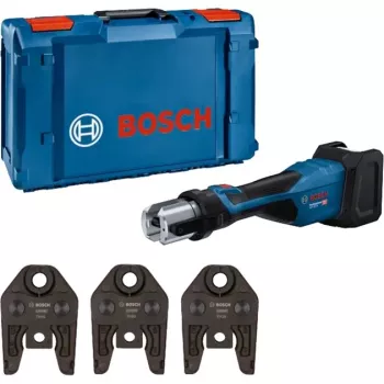 Bosch Professional GPT 18V-32 prensadora a batería, versión solo, Kit TH, 18V, azul, sin batería ni cargador, 3 mordazas de prensar TH estándar, en L-BOXX