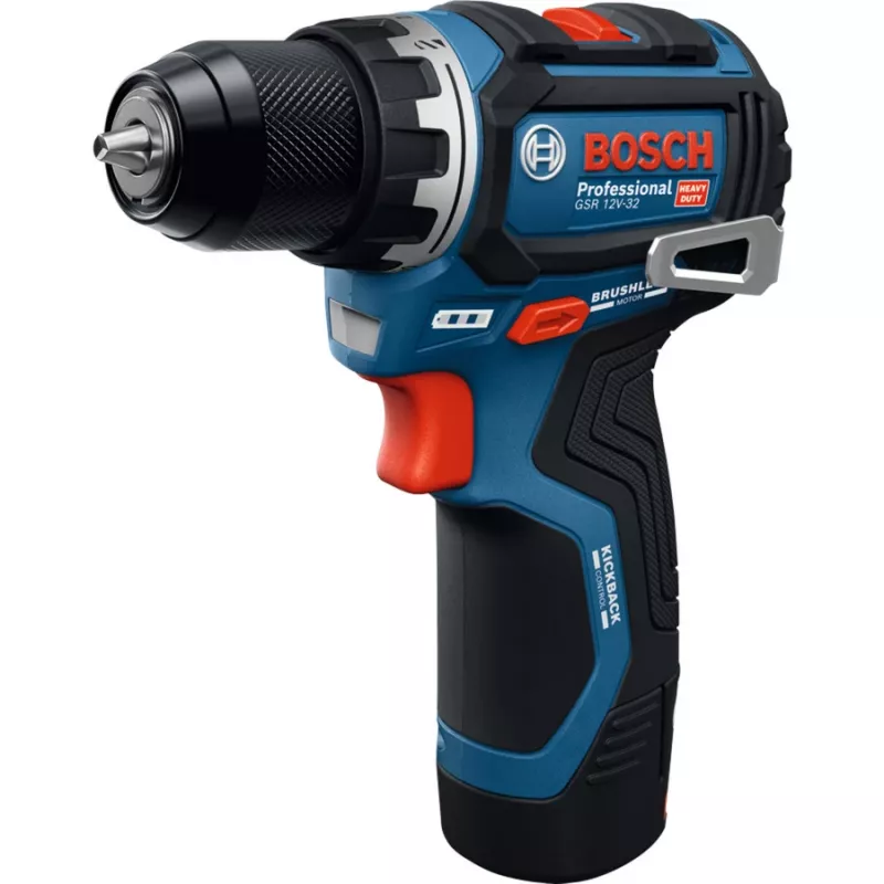 Atornillador-taladro a batería Bosch Professional GSR 12V-32 (12V, 2x 2,0 Ah Li-Ion, set de 36 accesorios, bolsa de herramientas, azul/negro)