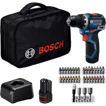 Atornillador-taladro a batería Bosch Professional GSR 12V-32 (12V, 2x 2,0 Ah Li-Ion, set de 36 accesorios, bolsa de herramientas, azul/negro)