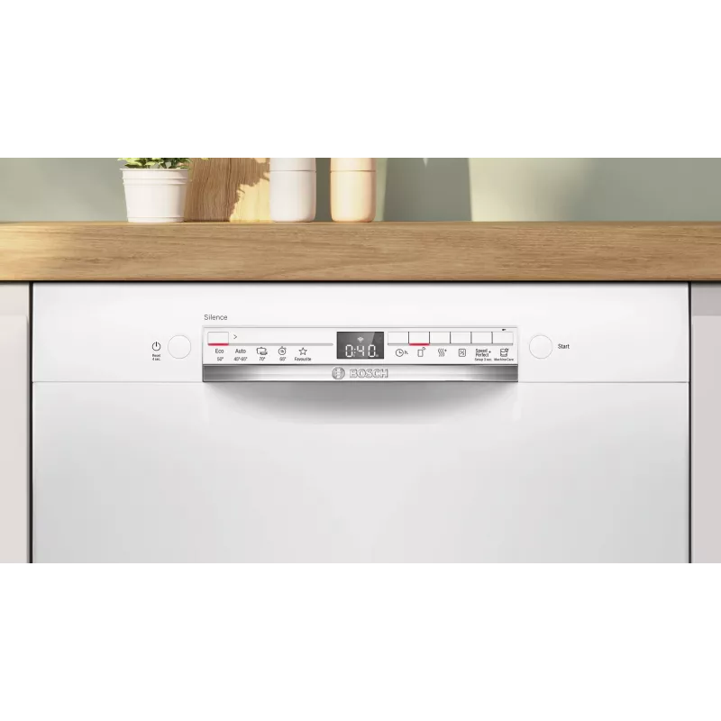 Lavavajillas integrable Bosch SMU2HTW08E, 60 cm, 13 cubiertos, 5 programas, clase de eficiencia energética C, AquaStop, blanco