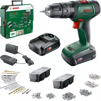 BOSCH UniversalImpact 18V Atornillador percutor a batería (verde/negro, 2x1,5 Ah Li-Ion, set de 241 piezas)