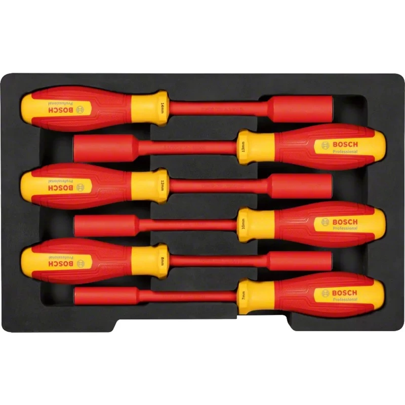 Bosch Juego de destornilladores aislados VDE 1600A02NF3, 7 piezas, plano/Phillips/Pozidriv, 1000V, IEC 60900