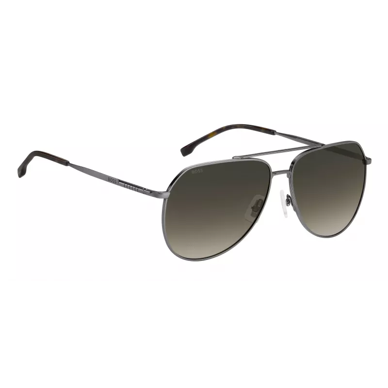 BOSS Man BOSS1447SKJ1G Gafas de sol rectangulares - Montura de acetato negra, lentes de policarbonato grises, protección UV400