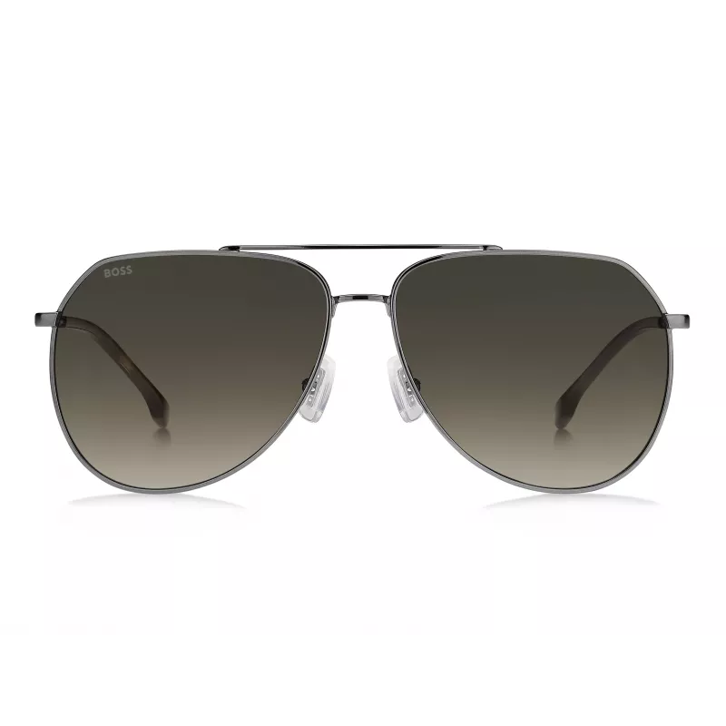BOSS Man BOSS1447SKJ1G Gafas de sol rectangulares - Montura de acetato negra, lentes de policarbonato grises, protección UV400