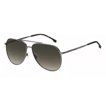 BOSS Man BOSS1447SKJ1G Gafas de sol rectangulares - Montura de acetato negra, lentes de policarbonato grises, protección UV400
