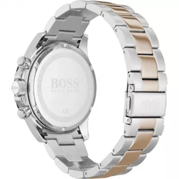 BOSS Reloj de hombre 1513757 43mm acero inoxidable esfera azul correa de piel marrón cronógrafo