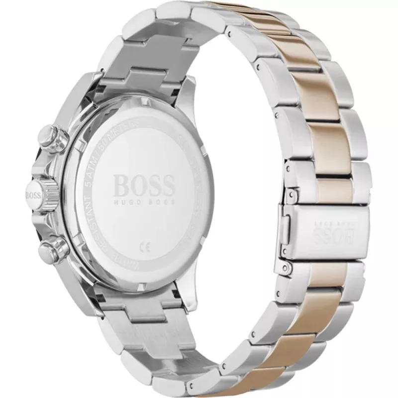 BOSS Reloj de hombre 1513757 43mm acero inoxidable esfera azul correa de piel marrón cronógrafo