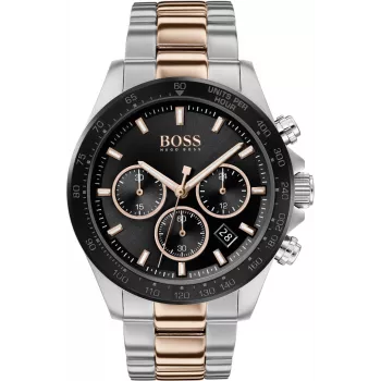 BOSS Reloj de hombre 1513757 43mm acero inoxidable esfera azul correa de piel marrón cronógrafo