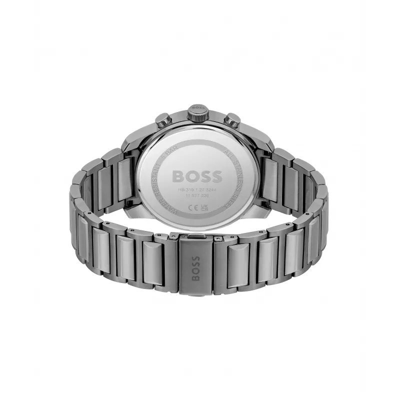 BOSS reloj de hombre 1514005 44mm caja de acero inoxidable esfera azul correa de piel marrón cronógrafo de cuarzo