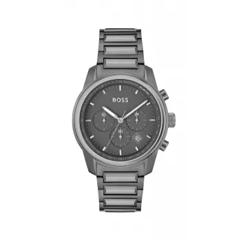BOSS reloj de hombre 1514005 44mm caja de acero inoxidable esfera azul correa de piel marrón cronógrafo de cuarzo
