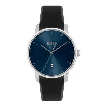 BOSS Reloj de hombre 1514131 40mm cuarzo cronógrafo carcasa de acero inoxidable correa de piel negra