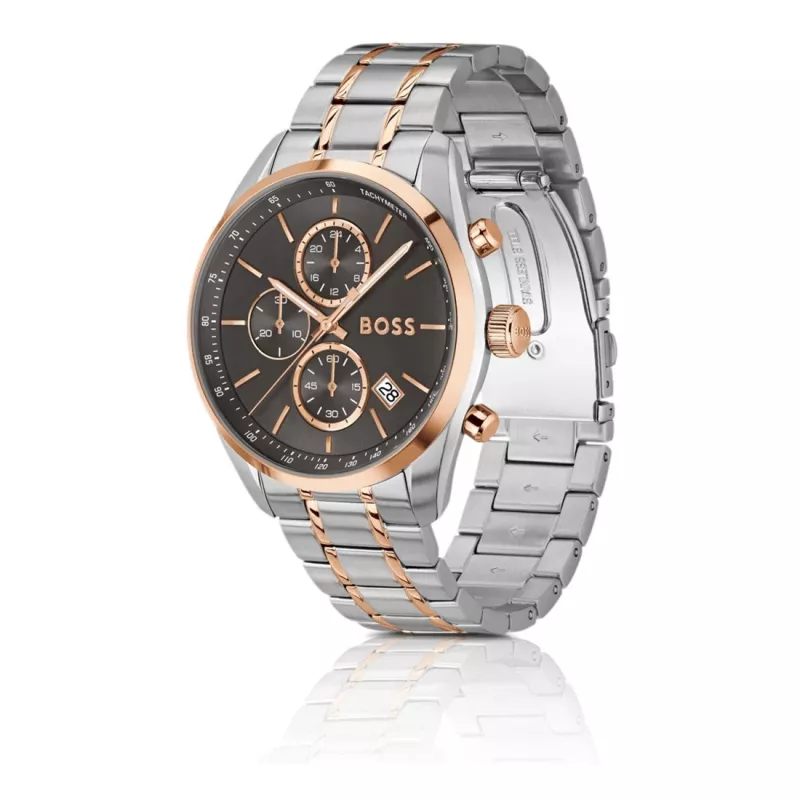 BOSS reloj hombre 1514252 44mm cuarzo cronógrafo acero inoxidable silicona negra