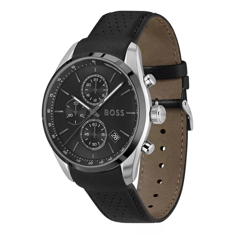 BOSS Reloj de hombre 1514224 (44,5 mm) cronógrafo de cuarzo esfera azul correa de piel marrón
