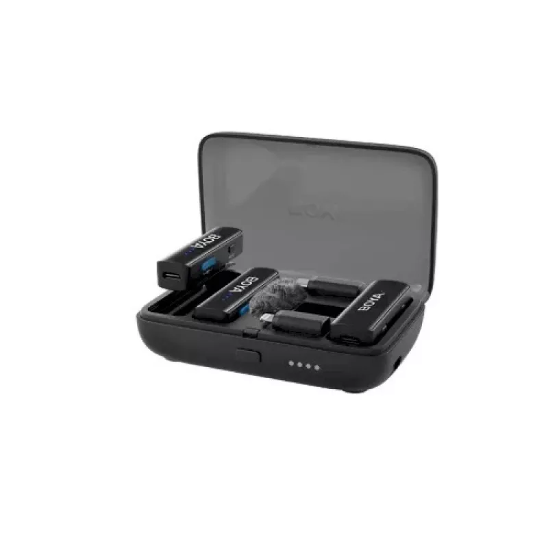 BOYA BOYALINK-TX sistema de micrófono inalámbrico, 2,4 GHz, 1 receptor y 2 transmisores, autonomía de batería ultralarga, negro
