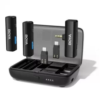 BOYA BOYALINK-TX sistema de micrófono inalámbrico, 2,4 GHz, 1 receptor y 2 transmisores, autonomía extralarga, negro