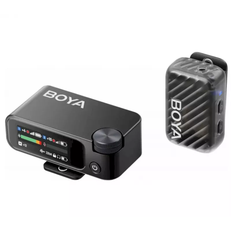 BOYA BOYAMIC 2-02 sistema de micrófono inalámbrico 2,4GHz, supresión de ruido con IA, 2 receptores + 1 transmisor (USB-C) negro