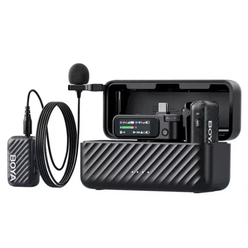 BOYA BOYAMIC 2-02 sistema de micrófono inalámbrico 2,4GHz, supresión de ruido con IA, 2 receptores + 1 transmisor (USB-C) negro