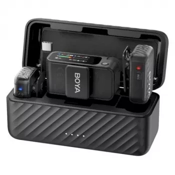 BOYA BOYAMIC 2-02 sistema de micrófono inalámbrico 2,4 GHz, cancelación de ruido con IA, 2 receptores + 1 transmisor (USB-C) negro