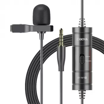 Micrófono de solapa omnidireccional BOYA BY-M1S, conector de 3,5 mm, negro