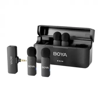 BOYA BY-V4 Sistema de micrófono inalámbrico 2,4GHz con 4 transmisores y 1 receptor (conector de 3,5mm) negro