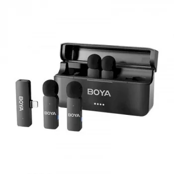 BOYA BY-V4D Sistema de micrófono inalámbrico con 4 transmisores y 1 receptor Lightning (Negro)