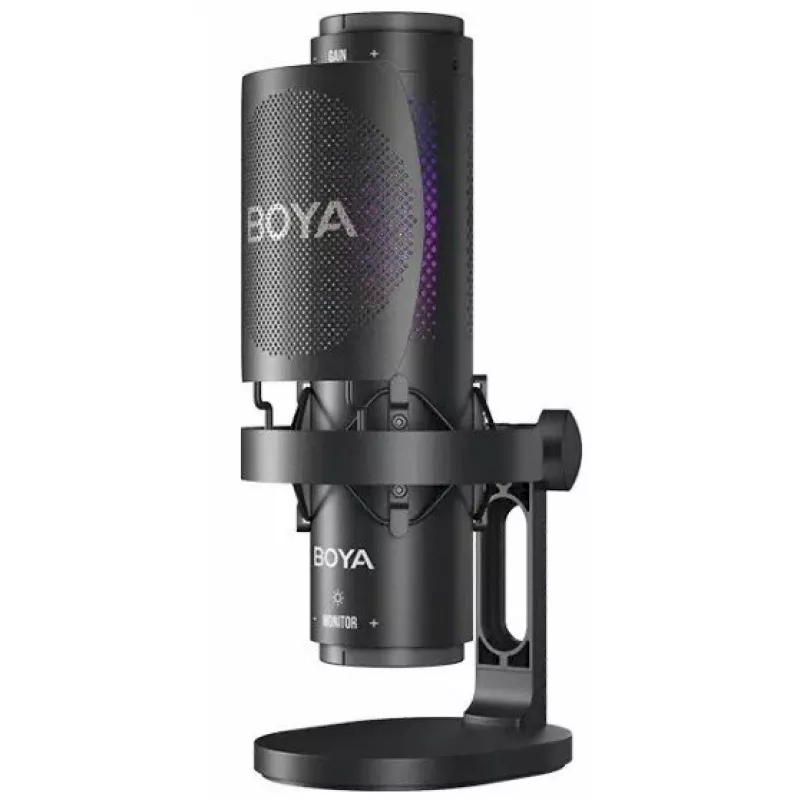 BOYA K9 Micrófono de condensador con cable, omnidireccional, reducción de ruido, monitorización en tiempo real, USB-A/USB-C, negro
