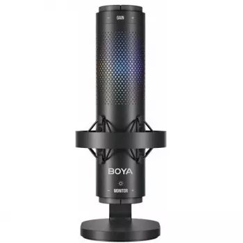 BOYA K9 Micrófono de condensador con cable, omnidireccional, reducción de ruido, monitorización en tiempo real, USB-A/USB-C, negro