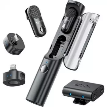 BOYA Magic-02 Micrófono inalámbrico con auriculares 2,4 GHz USB-C/Lightning/3,5 mm Negro