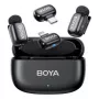 BOYA Mini 2-01 Sistema de micrófonos inalámbricos 2,4 GHz con 2 transmisores y 2 receptores (USB-C y Lightning) negro
