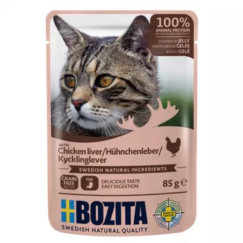 Bozita Trozos de hígado de pollo en gelatina Comida húmeda para gatos 85g