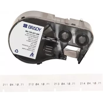 Brady B-427 Etiquetas autolaminadas de vinilo para cables, blanco/transparente, 38,1 mm x 38,1 mm, 240 etiquetas/rollo, para BMP41/BMP51/BMP53/M511