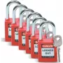 Brady set de candados de seguridad Lockout, cuerpo de nailon, arco de acero, llave diferente, rojo, pack de 6 (051339)