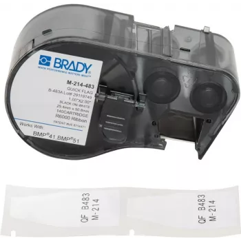 Brady M-214-483 Etiquetas autolaminadas de vinilo para cables y alambres, blancas, 21,34 x 48,77 mm, transferencia térmica, 100 uds. por paquete