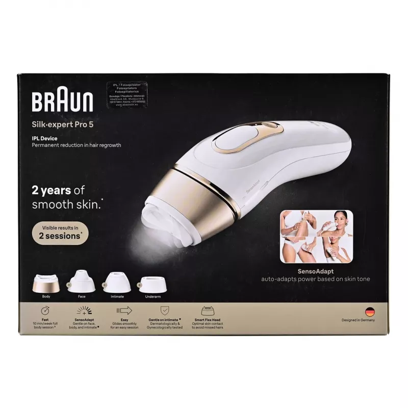 Braun Depiladora IPL PL5431 con sensor de tono de piel SensoAdapt, 400.000 destellos, 10 niveles de intensidad, con cable, blanco