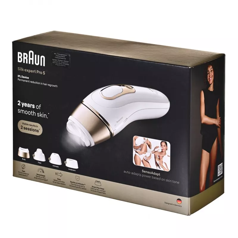 Braun Depiladora IPL PL5431 con sensor de tono de piel SensoAdapt, 400.000 destellos, 10 niveles de intensidad, con cable, blanco