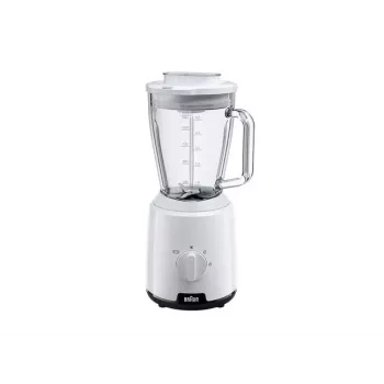 Braun JB1050WH Batidora de vaso PowerBlend 1 con jarra de cristal de 1,5 L, utensilio de cocina para triturar, hacer puré y mezclar, función de triturado de hielo, 2 velocidades, 600 vatios, Blanco (JB1050)
